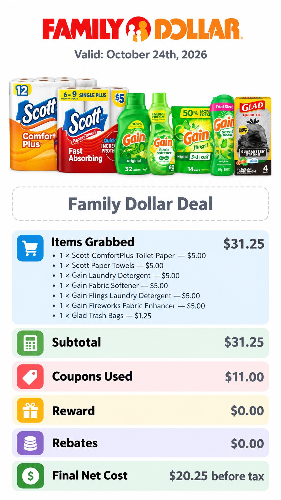 Scott and Gain Laundry Bundle with Glad Trash Bags