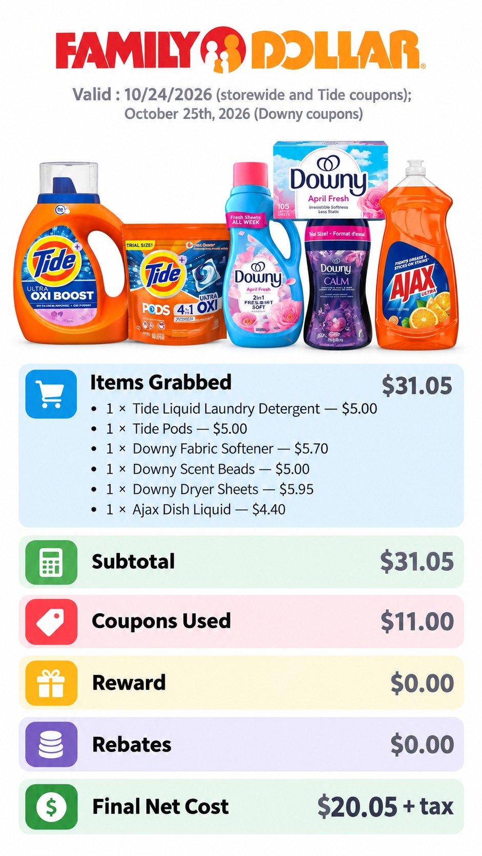 Tide, Downy, and Ajax Laundry and Dish Care Bundle