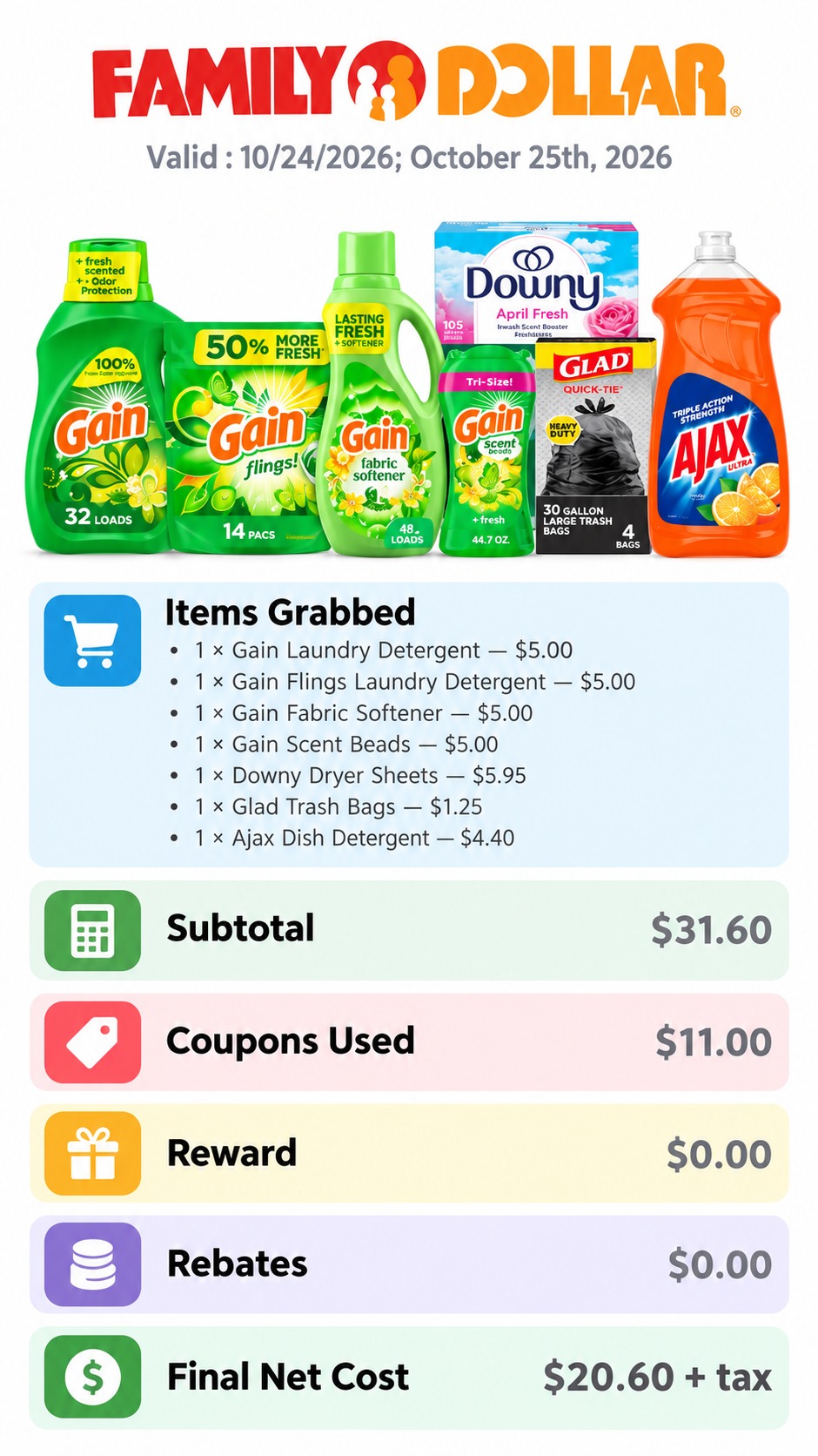 Gain, Downy, Glad, and Ajax Household Essentials