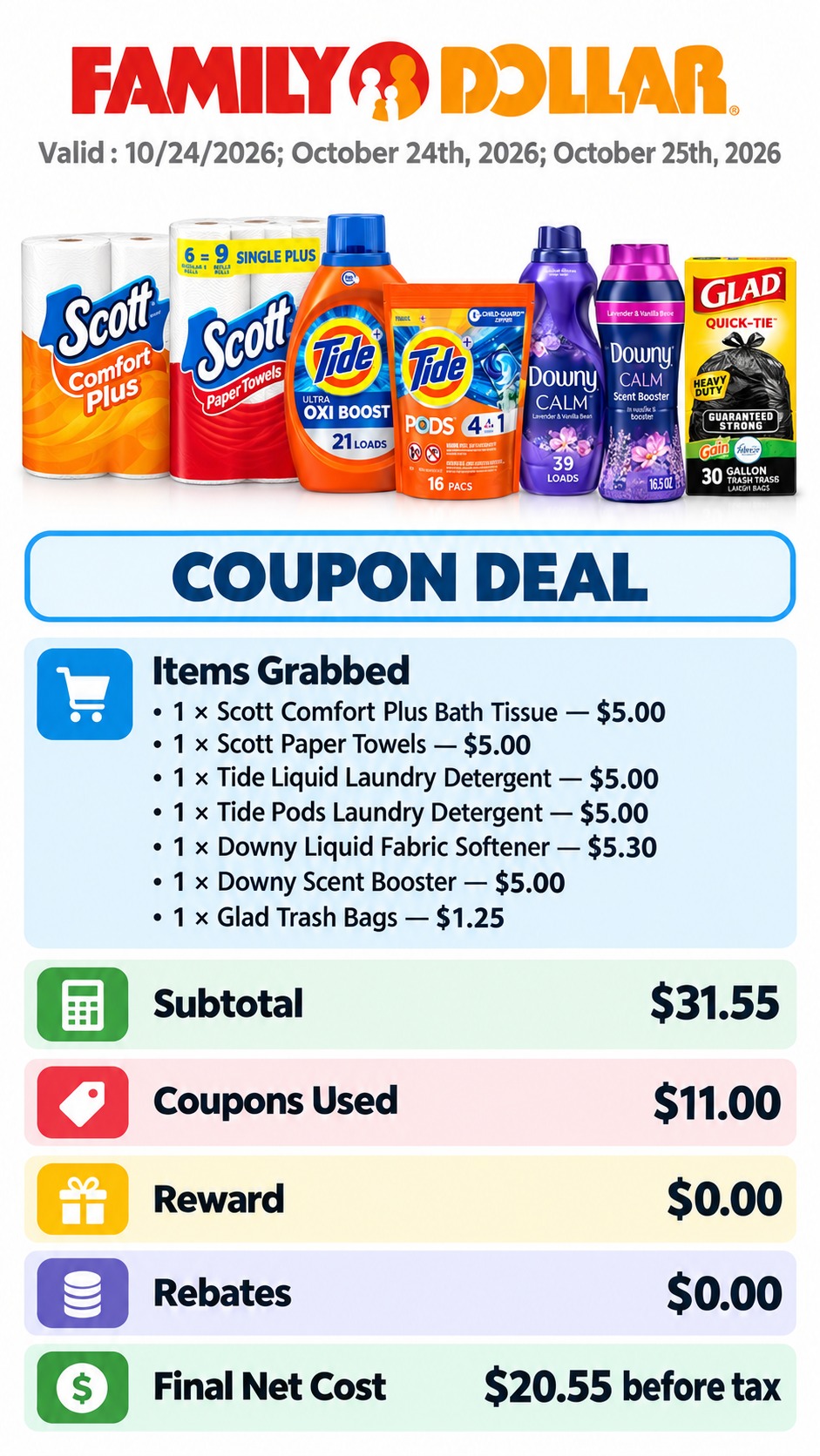 Scott, Tide, Downy, and Glad Household Essentials Bundle