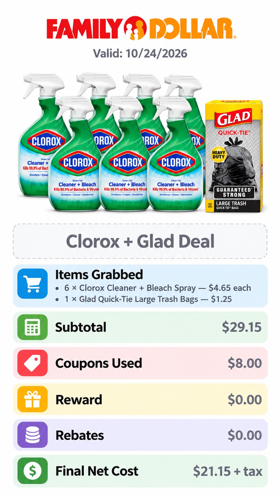 Clorox Cleaner and Bleach Spray with Glad Trash Bags