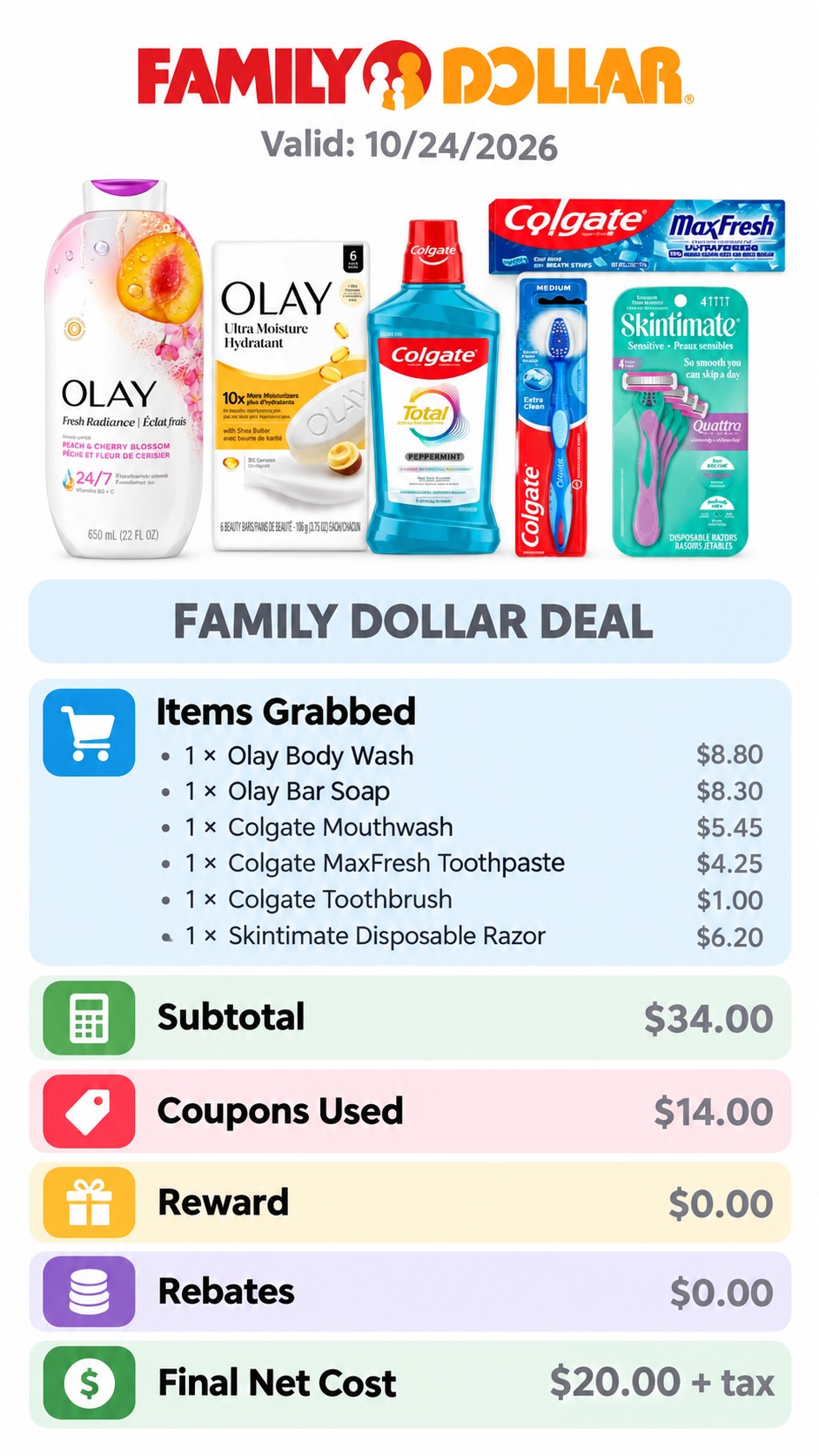 Olay, Colgate, and Skintimate Personal-Care Basket