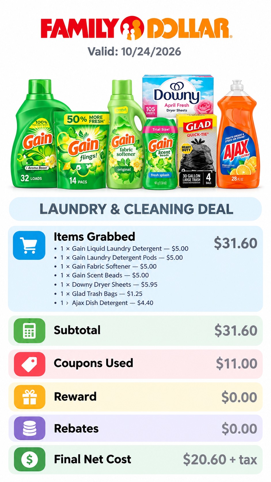 Gain, Downy, Glad and Ajax Household Basket