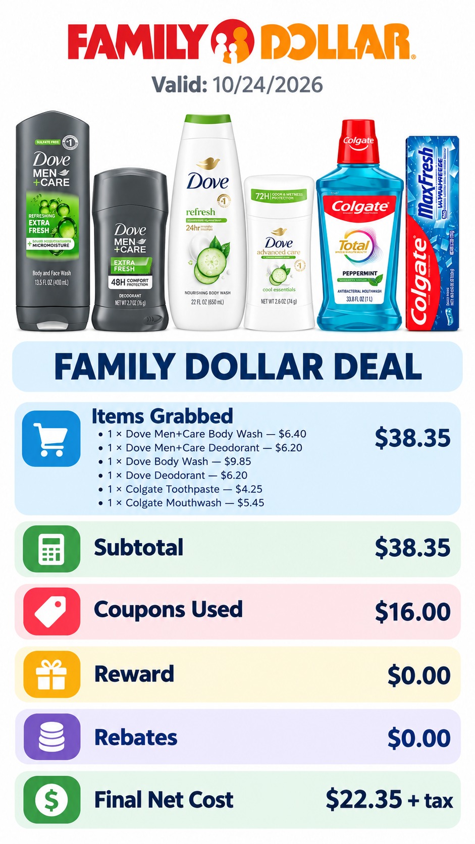 Dove and Colgate Personal Care Bundle