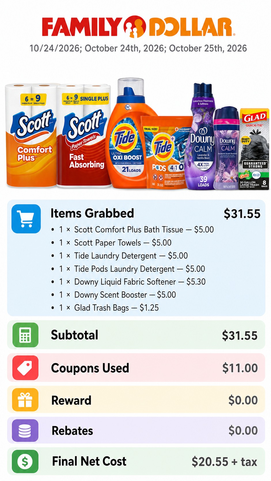 Scott, Tide, Downy, and Glad Household Essentials