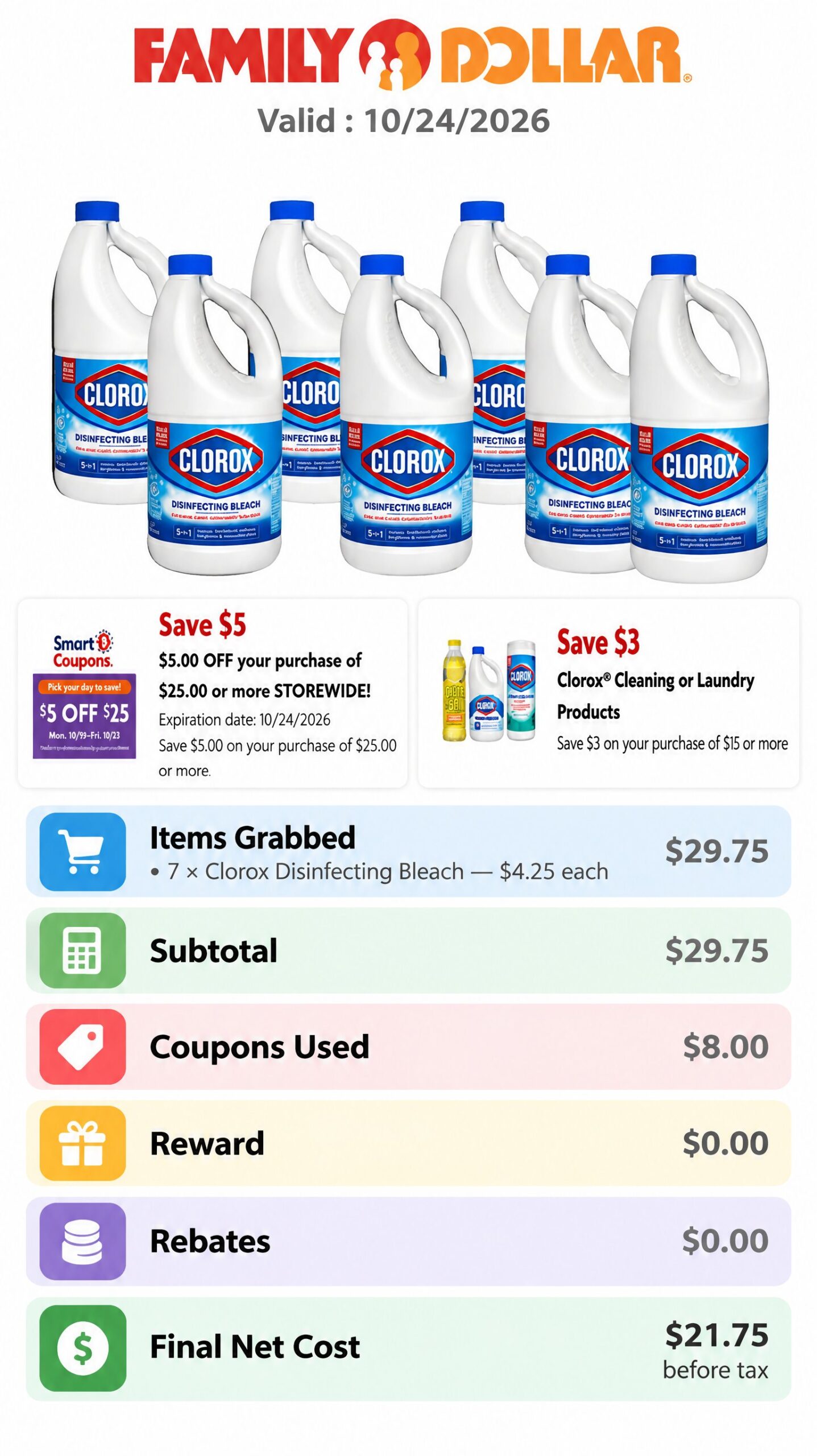 Clorox Disinfecting Bleach 7-Bottle Deal