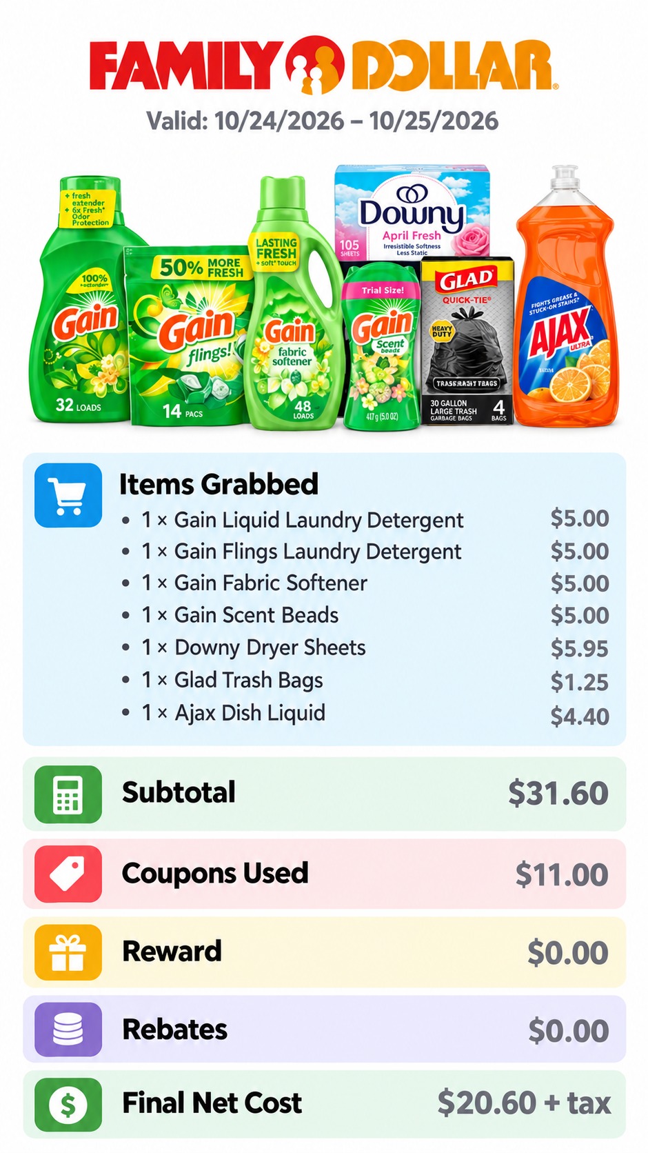 Gain, Downy, Glad, and Ajax Household Essentials