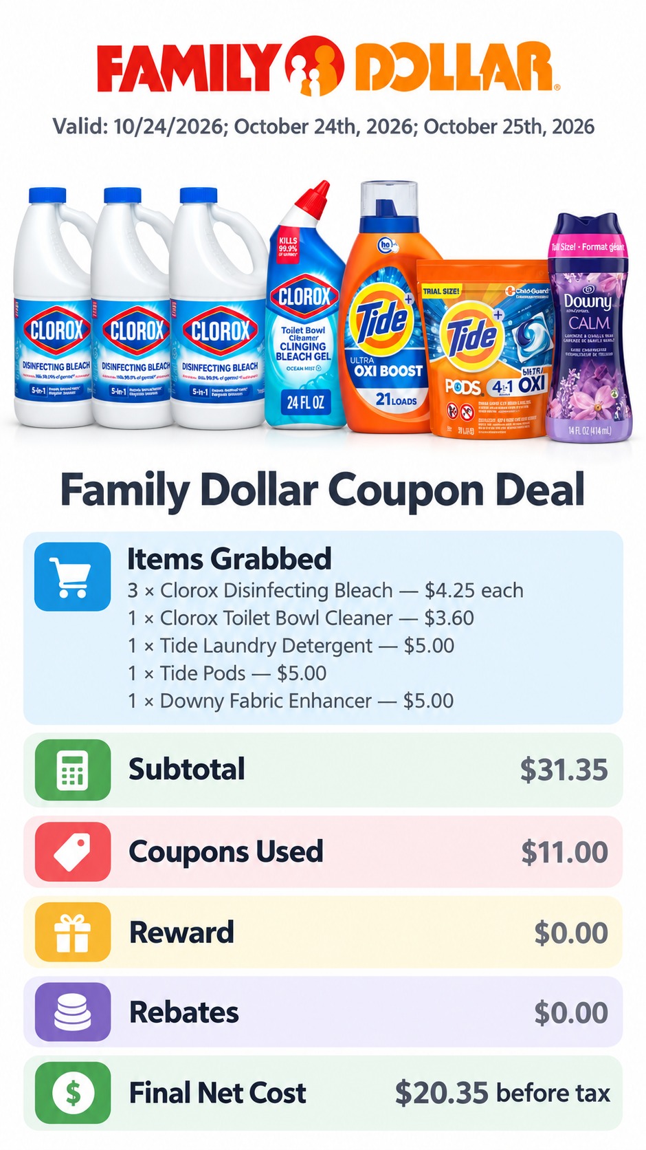 Clorox, Tide, and Downy Cleaning and Laundry Bundle