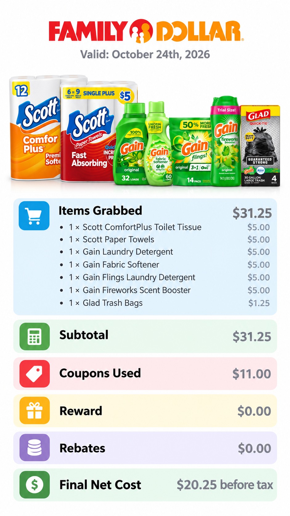 Scott and Gain Laundry Bundle with Glad Trash Bags