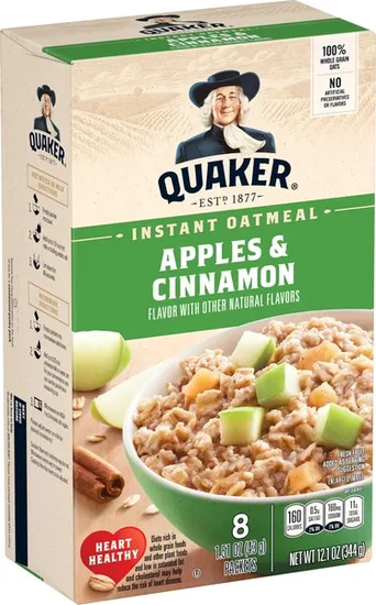 Quaker Instant Oatmeal, Apple & Cinnamon, 12.1 oz, 8 Packets