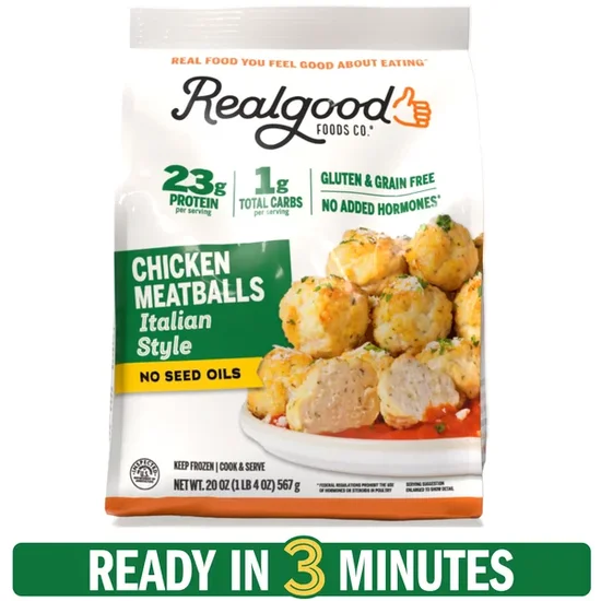 Realgood Foods Co. Gluten-Free Italian Style Chicken Meatballs, 20oz Bag (Frozen)