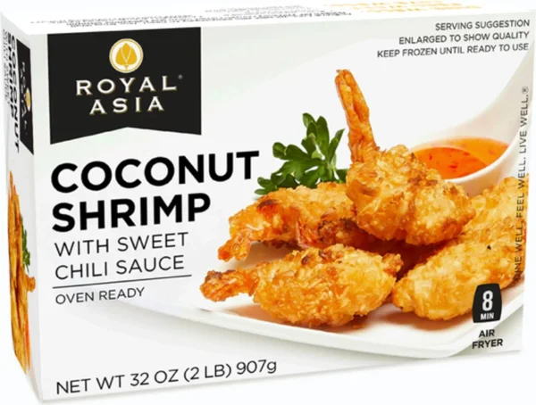 Royal Asia Farm Raised Coconut Shrimp with Sweet Chili Sauce, Frozen, 36-48 ct. per box, 2 lbs.