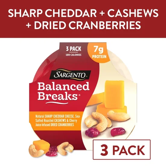 Sargento® Balanced Breaks® Sharp Cheddar Cheese, Cashews & Dried Cranberries Snack Kits