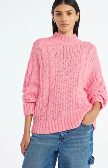 Scoop Women’s Oversized Cable Knit Sweater, Midweight, Size XS-XXL