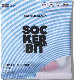 Sockerbit Swedish Candy Sour Foam Skulls & Lips - 2.82oz