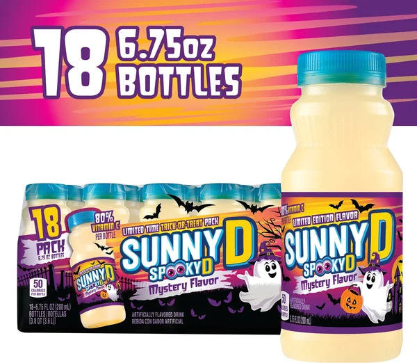 SUNNYD SpookyD Shelf Stable Juice Drink, 18 Count, 6.75 fl oz Bottles