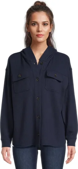 Time and Tru Women's Ribbed Hooded Shacket