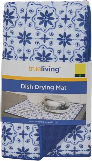 True Living Dish Drying Mat, 16 in x 18 in, Assorted