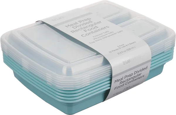 TrueLiving Meal Prep Divided Rectangular Food Containers, 5 pk, Assorted