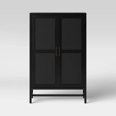 Warwick Library Cabinet Black - Threshold™: Rattan-Panel Doors, Wood Veneer, 52" Height