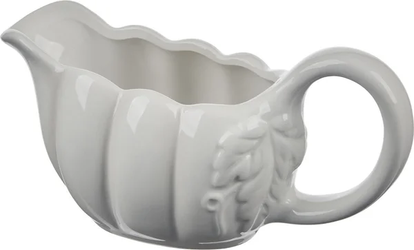 White Ceramic Pumpkin Shaped Gravy Bowl