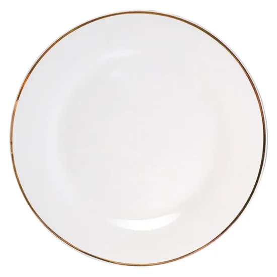 White Stoneware Dinner Plate With Gold Rim, 10.5 in