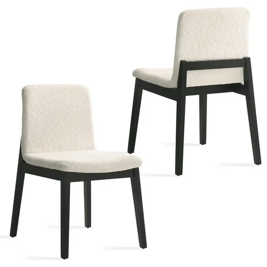 XDECO White Boucle Dining Chairs Set of 2 with Black Wooden Legs, Mid Century Modern Accent Fabric Vanity Chairs with Thick Cushion for Indoor Outdoor Kitchen Living Room Bedroom Restaurant